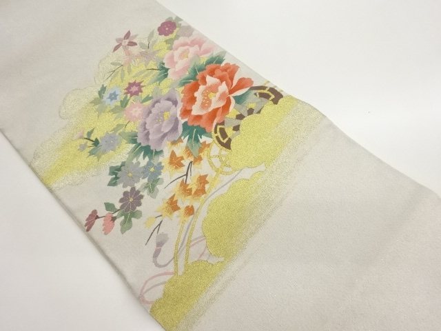 綴れ雲に花車模様織出し名古屋帯